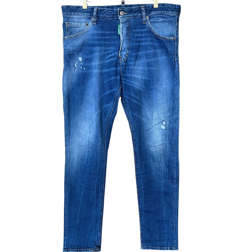 Dsquared2 One Life One Planet Mens Blue Distressed Slim Straight Jeans Size 36